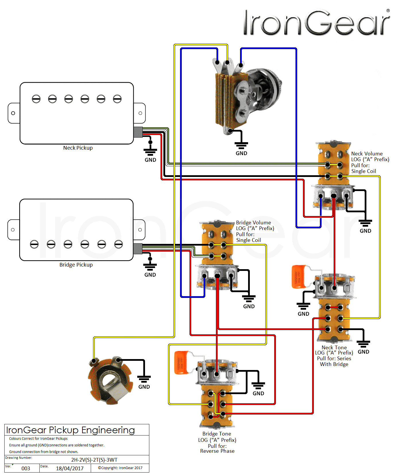 Single Humbucker Volume And Tone Wiring Diagram from irongear.co.uk