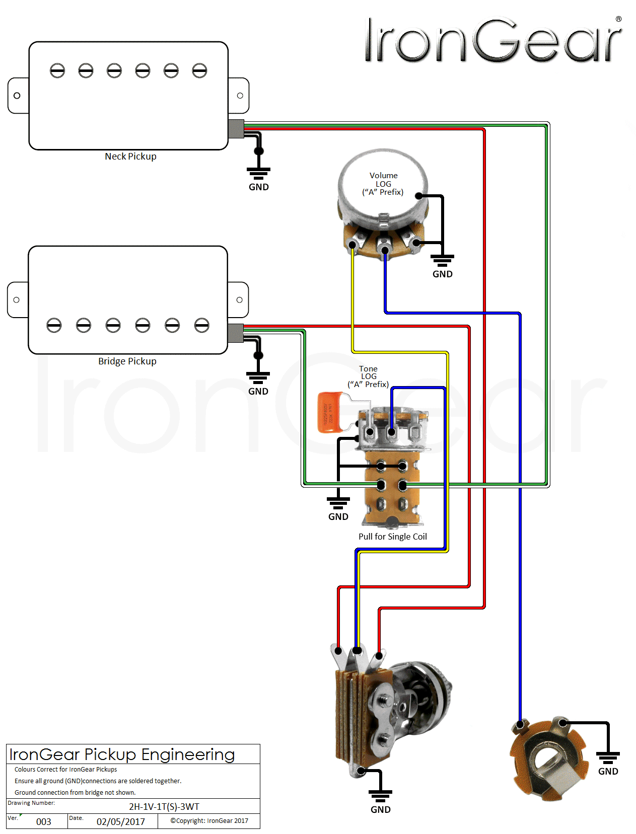 One Active Humbucker And Volume Wiring Diagram from irongear.co.uk