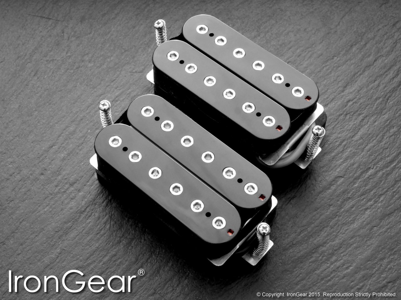 IronGear Metal Machine humbucker pickup pair, black coil with chrome pole pieces